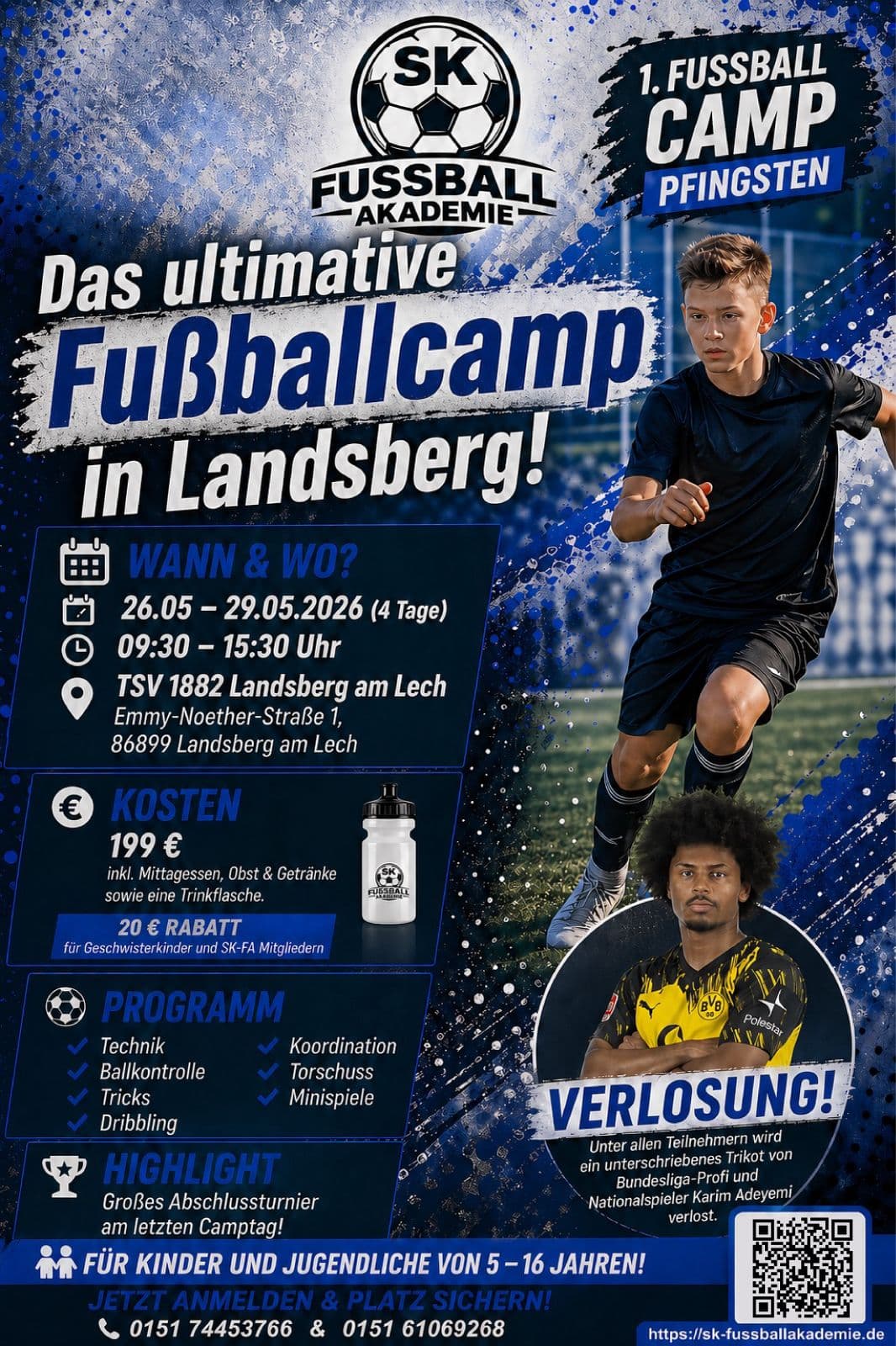 Plakat: 1. Fußballcamp der SK Fussball Akademie an Pfingsten 2026 in Landsberg